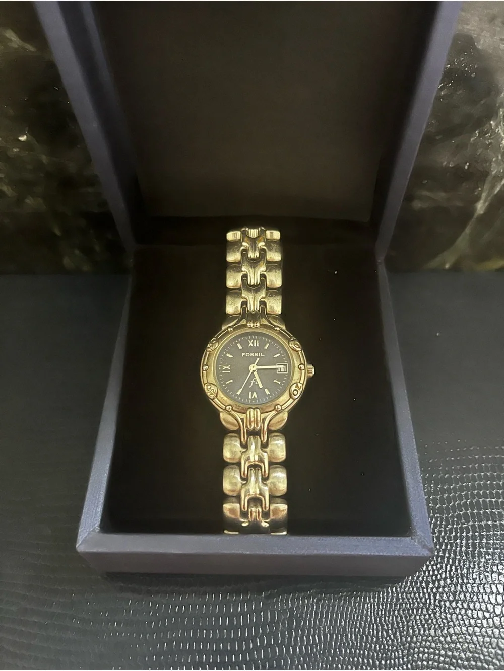 Fossil Women's Silver Bracelet Watch with Navy Dial
